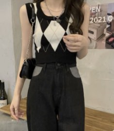 全新 格菱紋背心冷衫 針織 vest sweater OL 返工 短款 party ball dating 休閑 約會64244116082562110