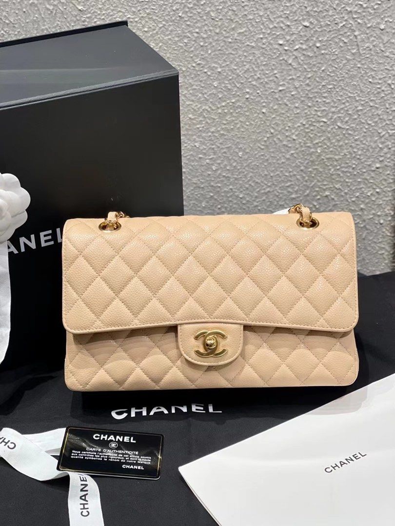 Chanel medium sales flap beige caviar