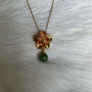 <✈️ Clearance fast deal>  genuine AU750(18K) yellow gold camellia with natural jade pendant.