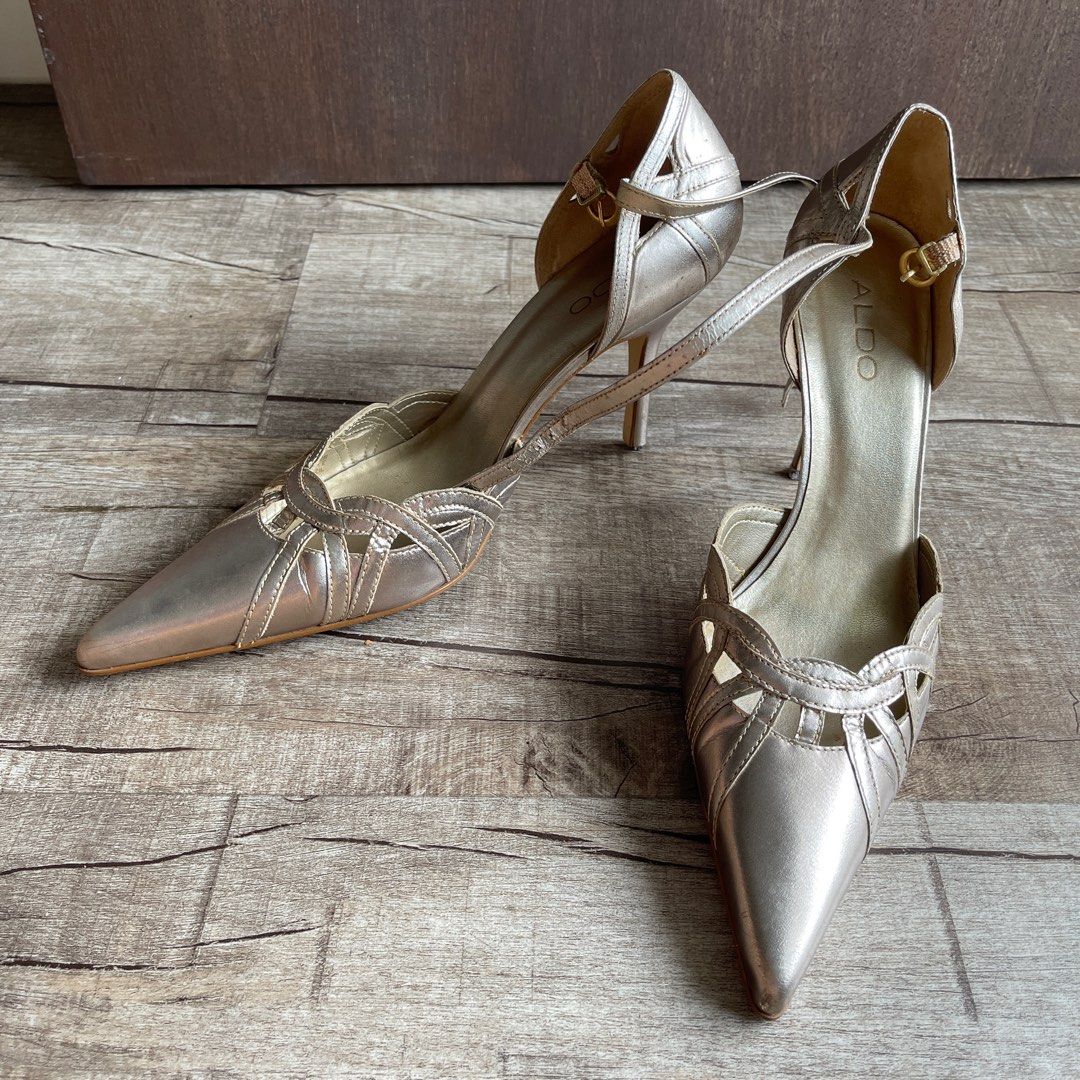 ALDO light gold pointy strappy heels