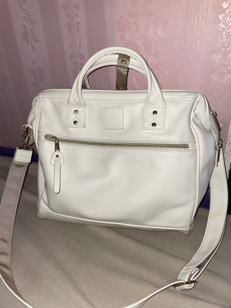 Anello White Leather Bag (Tote bag, Backpack, Carry on bag), Women's