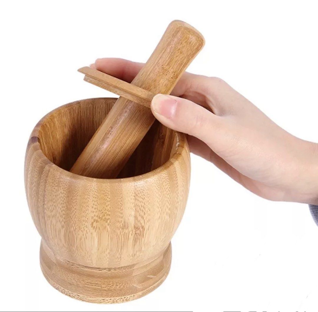 Bamboo Mortar & Pestle with Lid