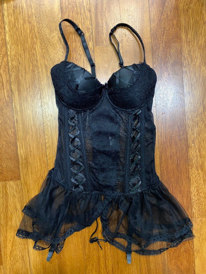 Black lace corset bra sexy, Women's Fashion, New Undergarments & Loungewear  on Carousell