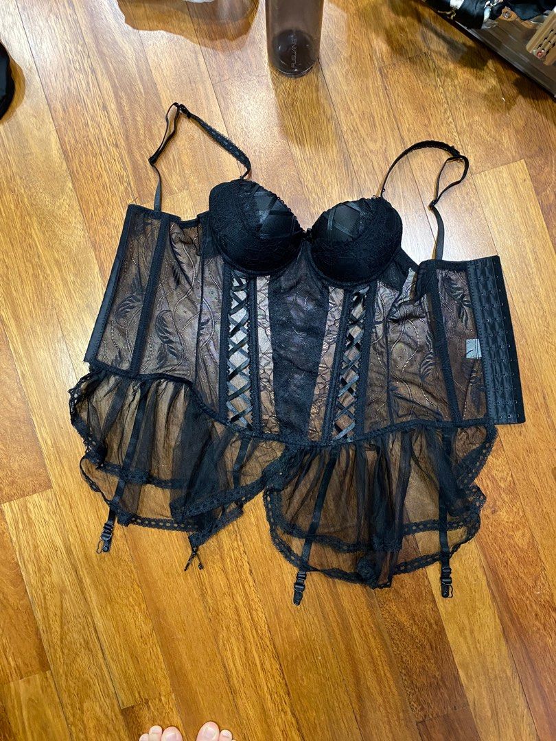 Black lace corset bra sexy, Women's Fashion, New Undergarments & Loungewear  on Carousell