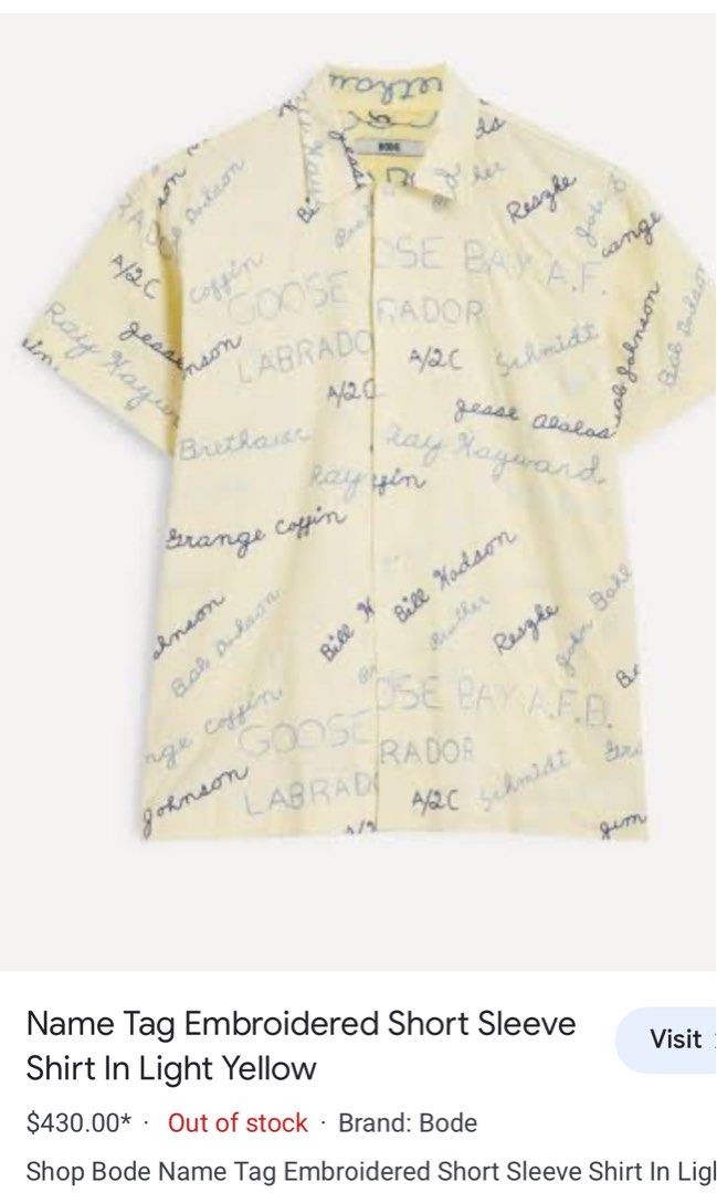 BODE Name Tag Embroidered Short Sleeve Shirt in Light Yellow