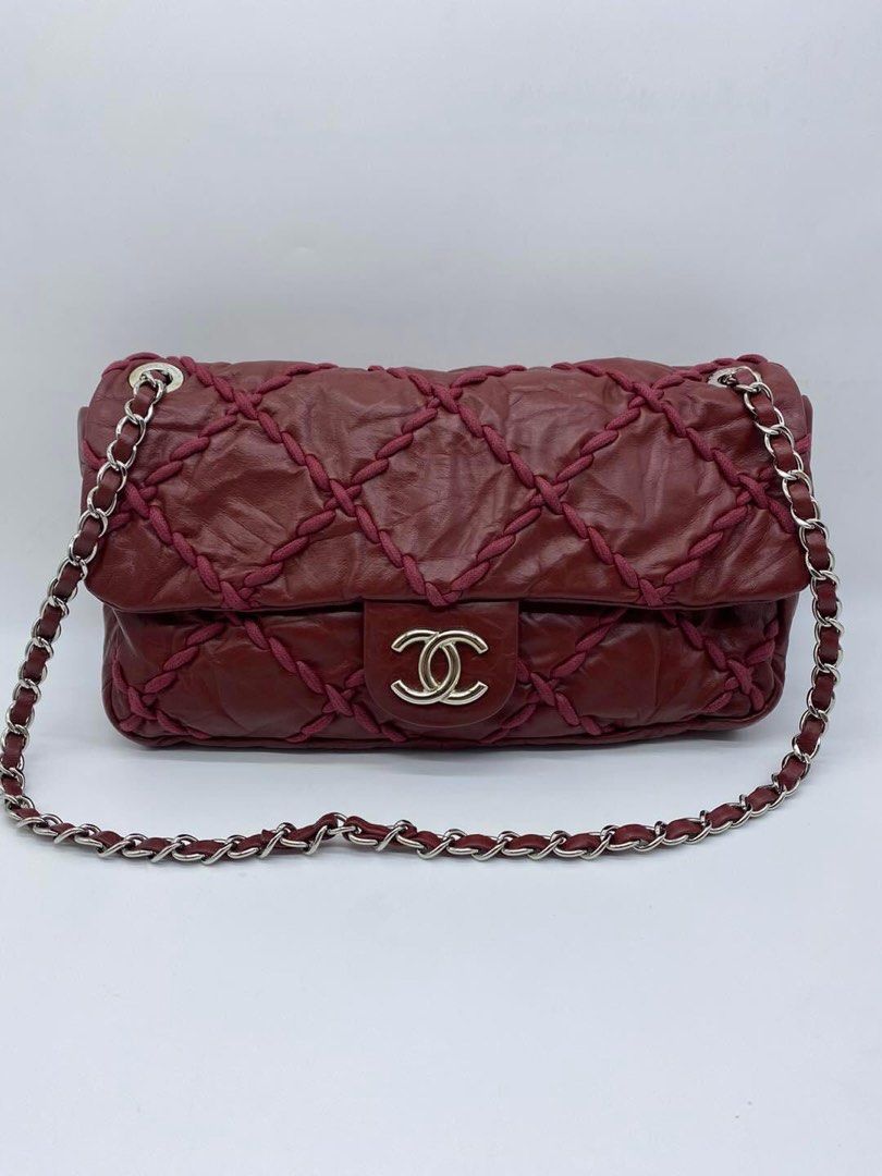 Chanel Burgundy Crinkled Leather Ultra Stitch Classic Flap Bag Chanel