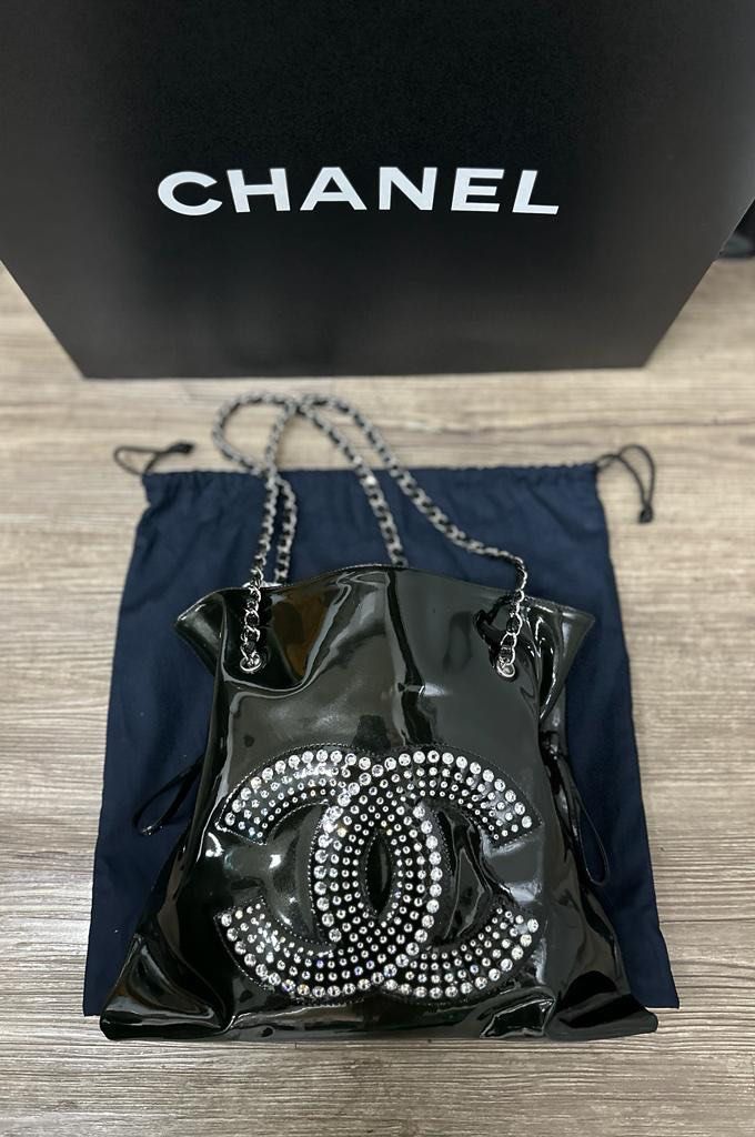 Chanel CC Crystal Strass Patent Leather Bon Bon Tote, Chanel Handbags
