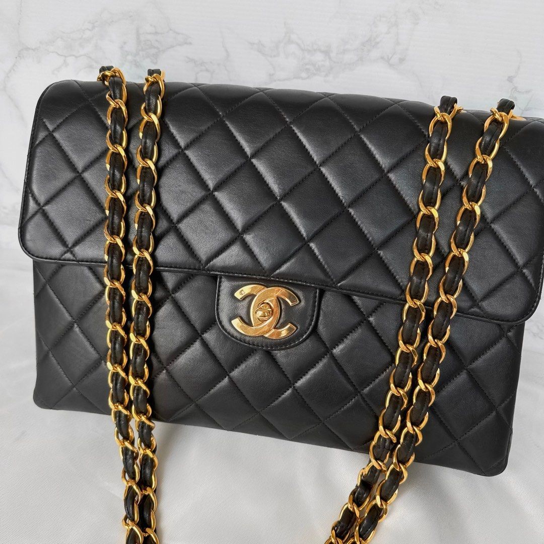 Chanel Vintage Black Jumbo CC Flap 24k Gold Hardware, Luxury, Bags &  Wallets on Carousell