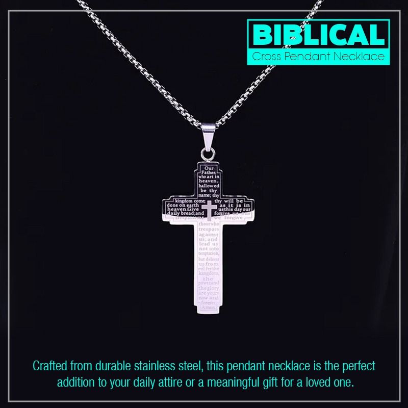 Christian Bible Verses Cross Chain Necklace Stainless Steel