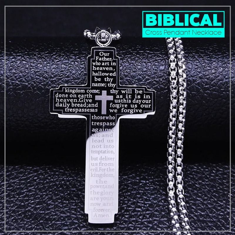 Christian Bible Verses Cross Chain Necklace Stainless Steel