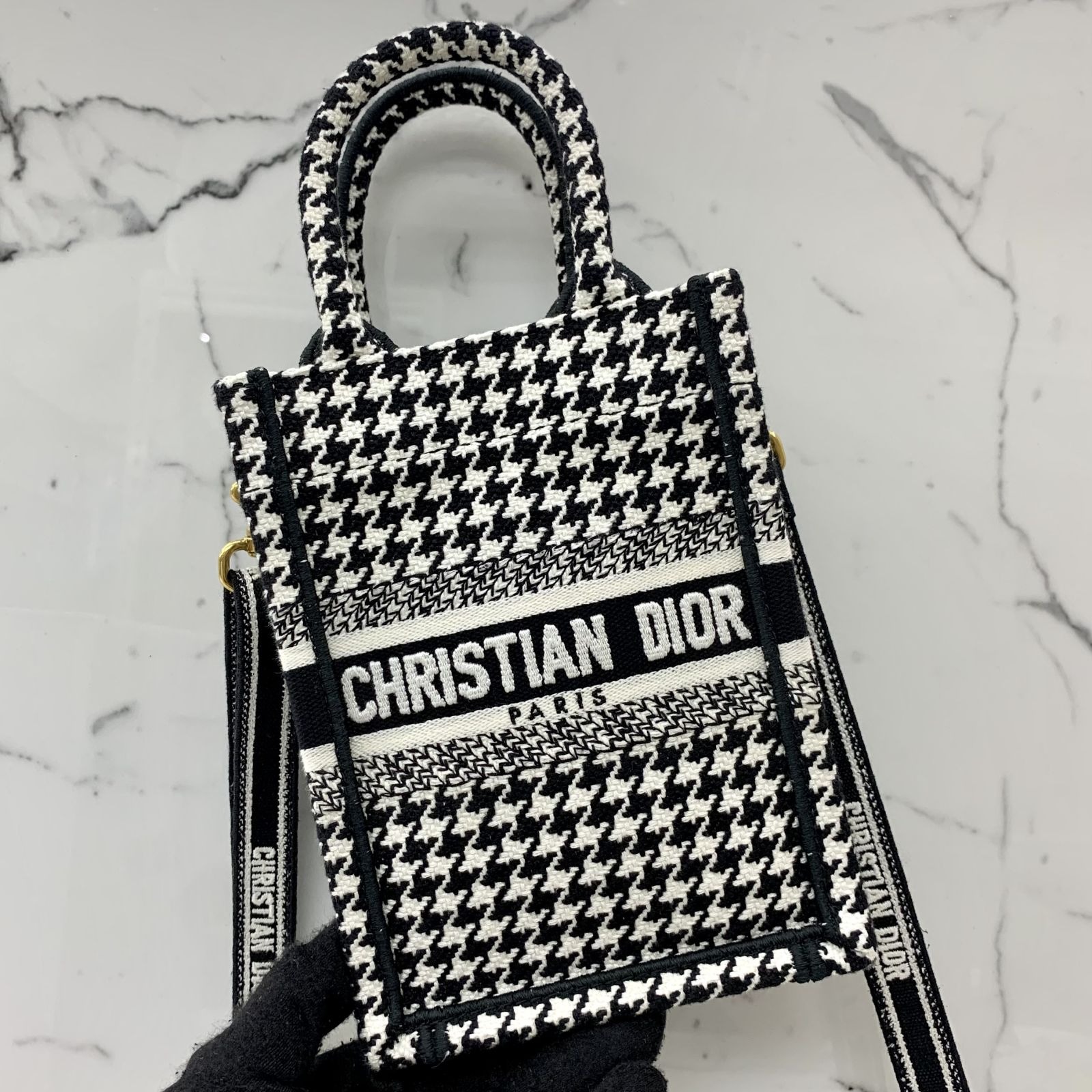CHRISTIAN DIOR BLACK AND WHITE MINI PHONE BOOK TOTE CROSSBODY BAG