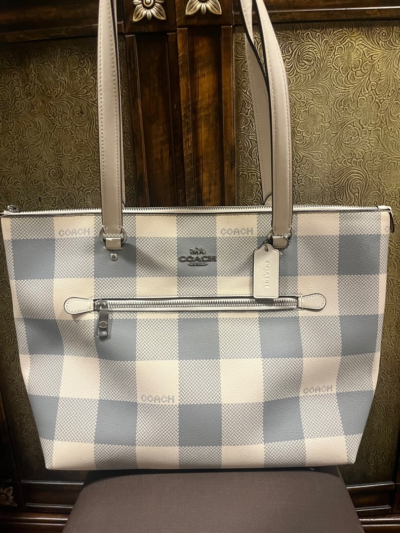 Coach gallery tote shop with buffalo plaid print