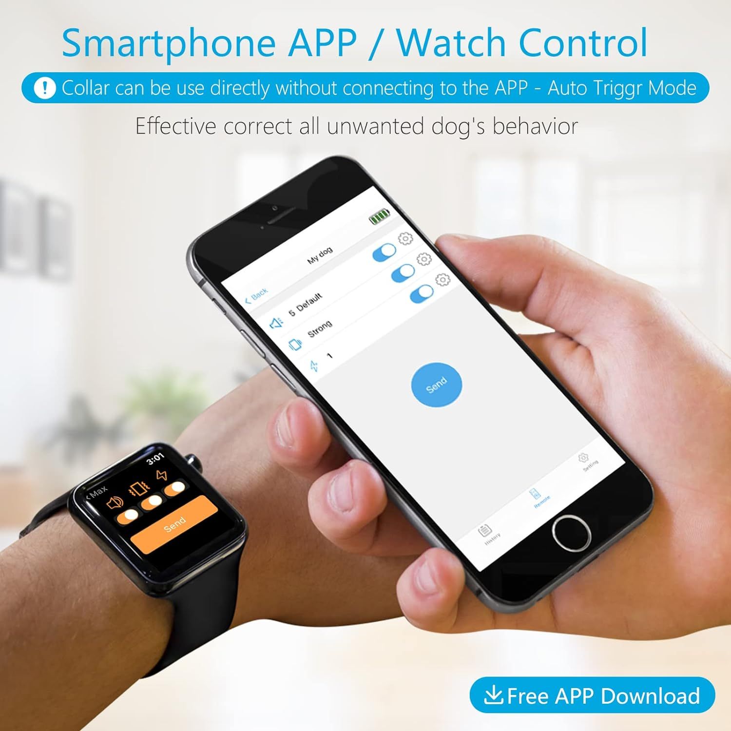 Shock collar with phone app store