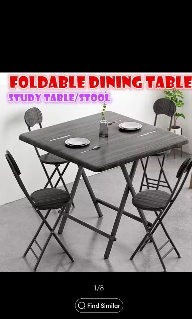 Foldable Table (Category: Tables & Sets) located in Singapore. Submitted by spanpanda (Listing ID 1261726935, Image 1). Description: Black colour foldable table with four chairs .
