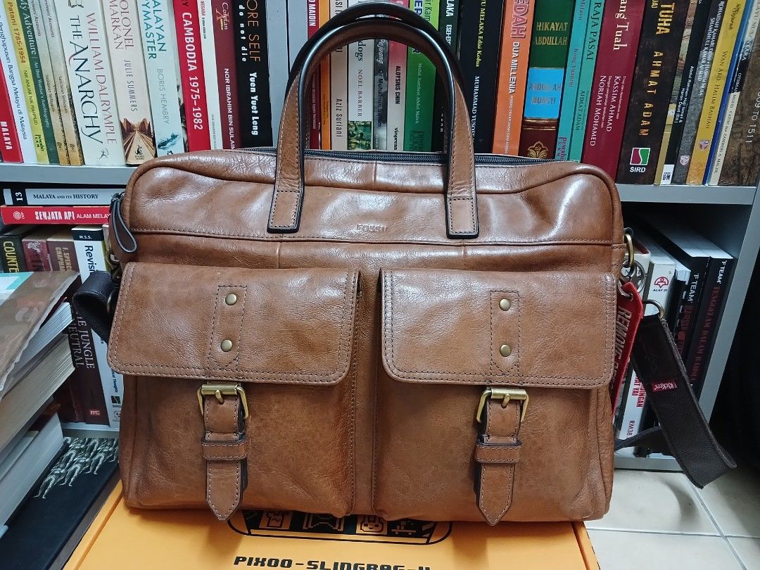 Leather laptop bag best sale fossil