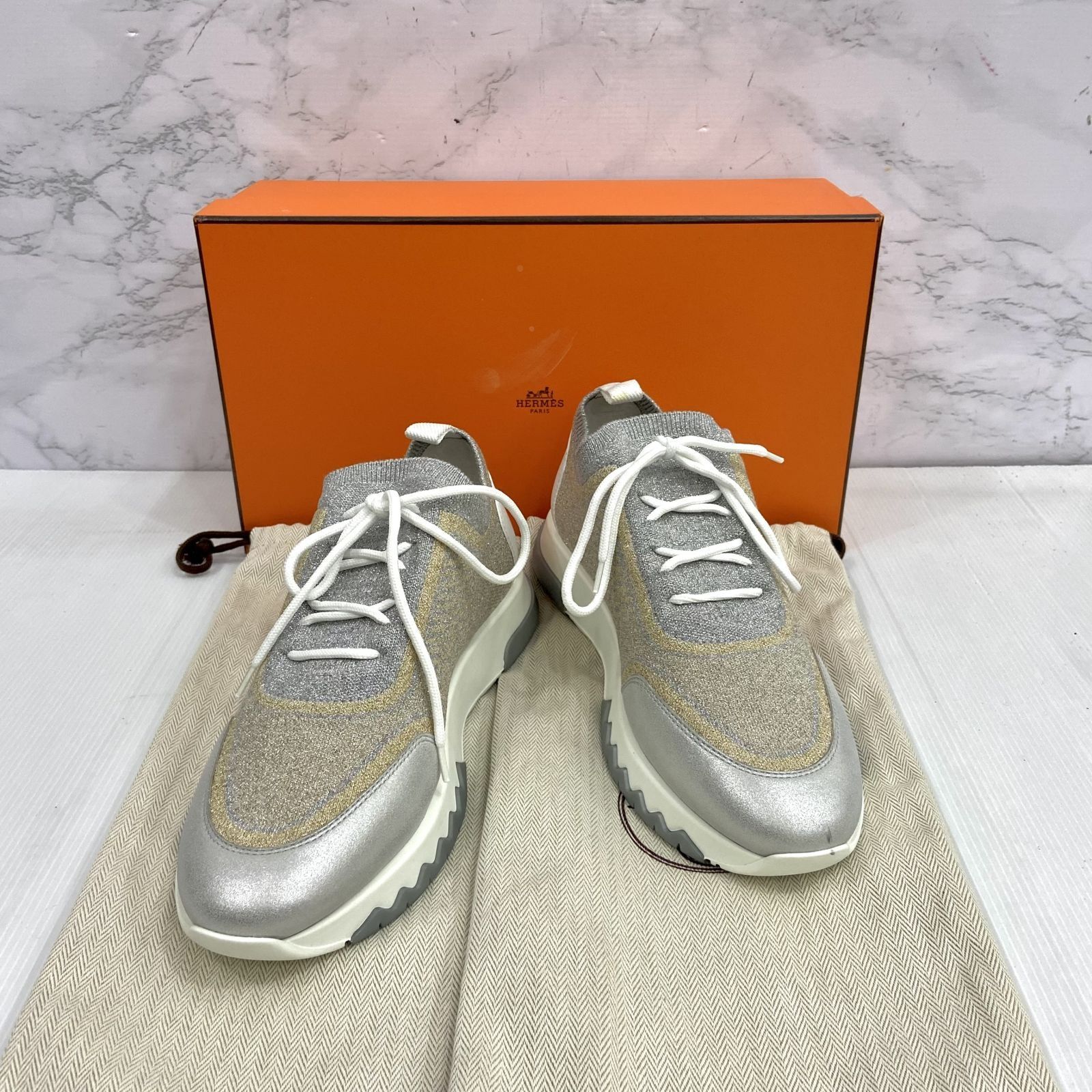 HERMES METALLIC GREY FEMME ADDICT SNEAKERS 237033328 KM Luxury
