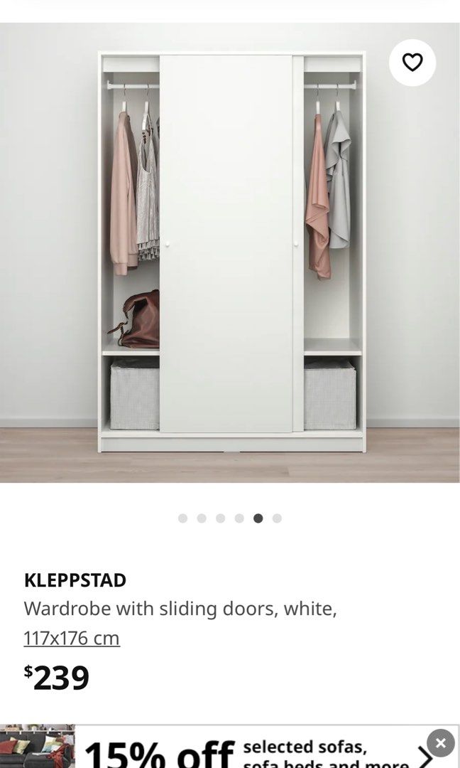 IKEA Wardrobe KLEPPSTAD sliding doors, Furniture & Home Living, Furniture, Shelves,