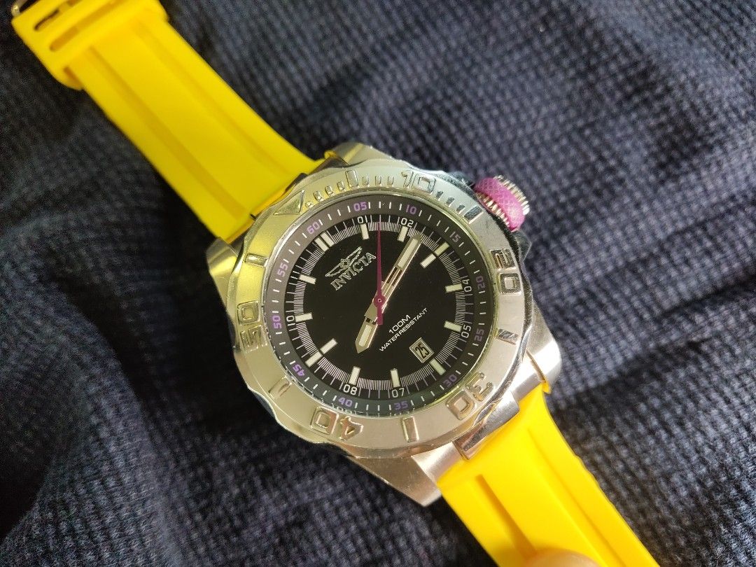 Invicta Pro Diver 12161 Yellow Polyurethane Band 44mm Stainless