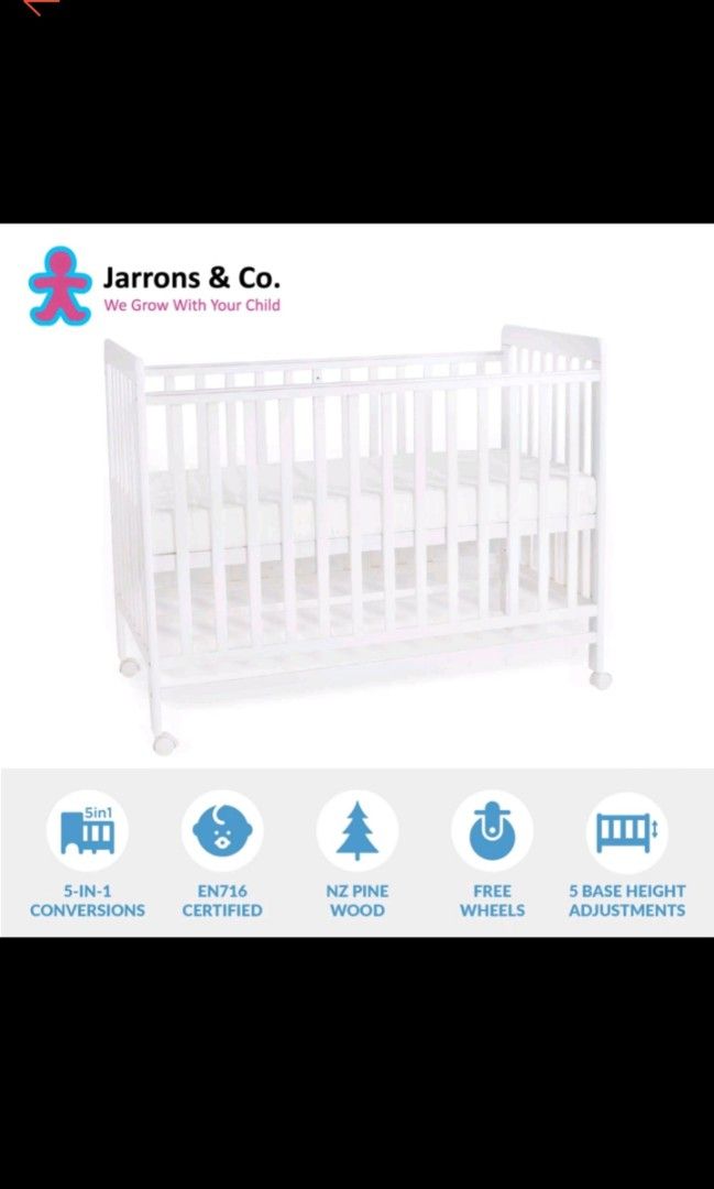 Jarrons & Co 5in1 convertible baby cot drop side mechanism, Babies