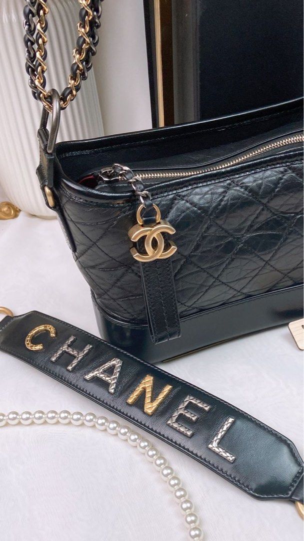 JZC7816 Black Aged Calfskin Small Gabrielle Hobo Bag with Handle