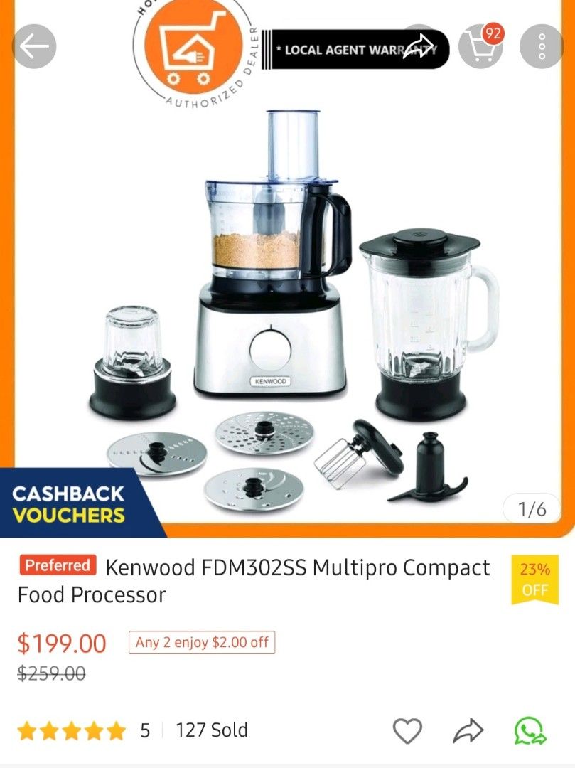 Kenwood 800W Multipro Compact Food Processor FDM302SS, TV & Home
