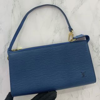 RECEIPT 2021 Used 1x Louis Vuitton Epi Blue Easy Pouch on Strap Bag Pochette
