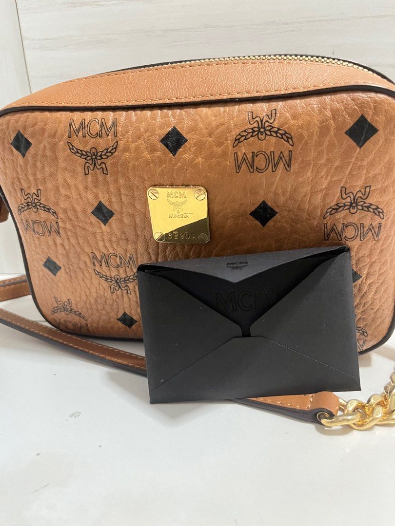 Mcm visetos original deals slg crossbody bag cognac