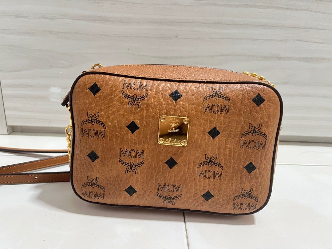 MCM Brown Leather Crossbody Camera Sling Bag