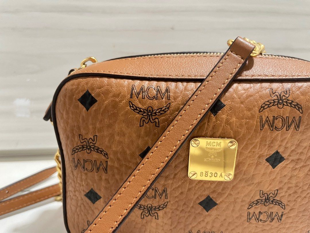 Mcm visetos original sales slg crossbody bag cognac