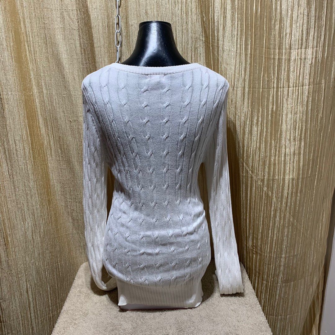 MERONA CABLE KNIT SWEATER WOMEN S VNECK LONGSLEEVE WHITE PLS