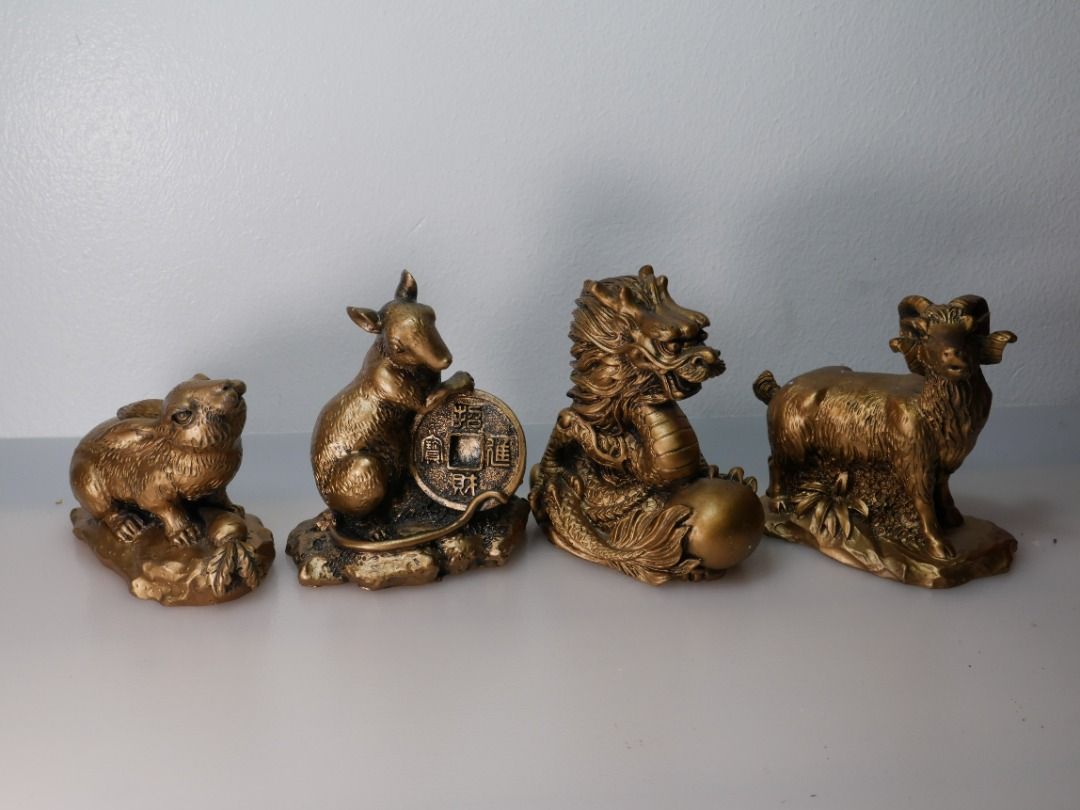 Metal Decorative Zodiac Figures (Dragon, Goat, Rabbit, Rat) (Sold ...
