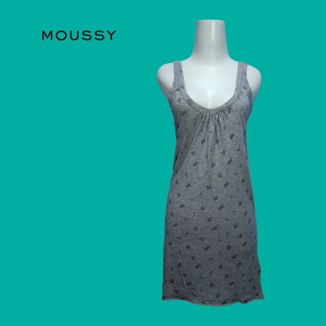 Moussy Grunge Skull Print Tank Top Midi Dress, Fesyen Wanita