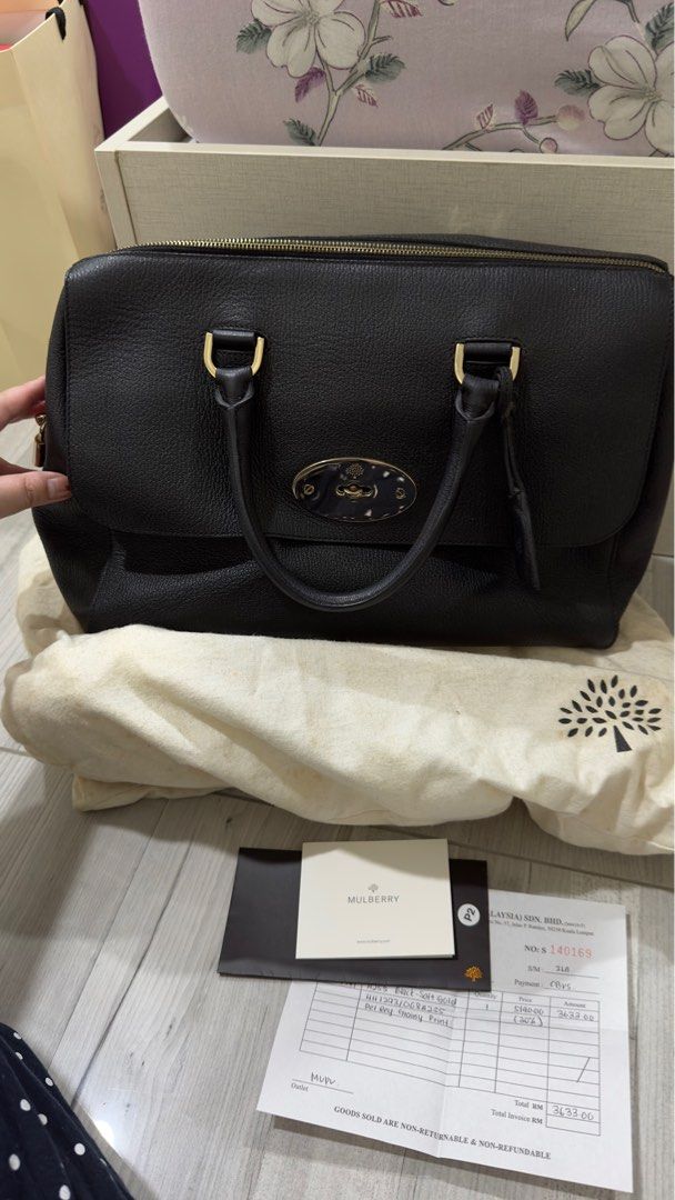 Authentic Mulberry Del Rey Leather Grab Bag Black Soft Gold