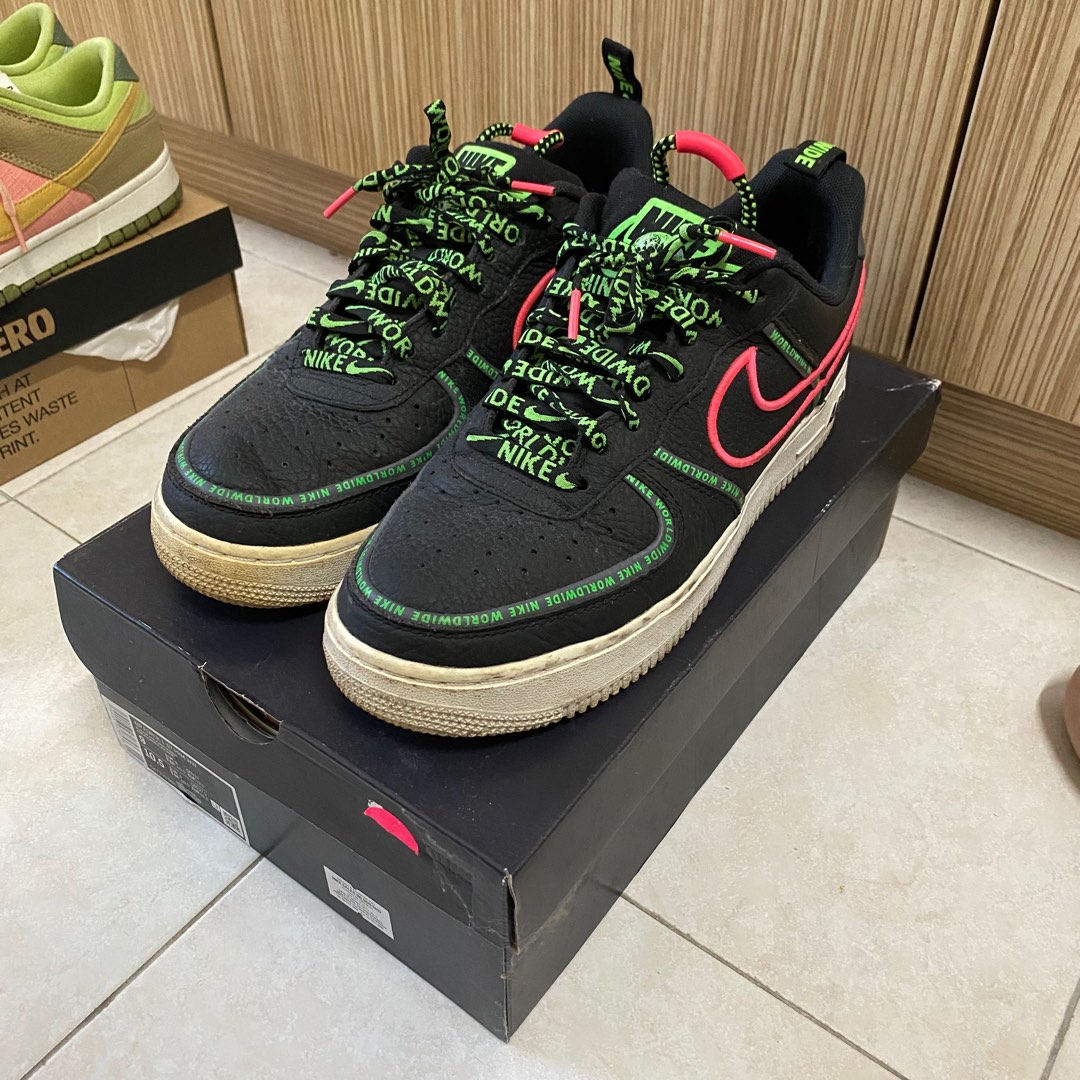 Nike Air Force 1 07 PRM WW Worldwide Black Green Crimson CK7213 001 Men's  Sz 9