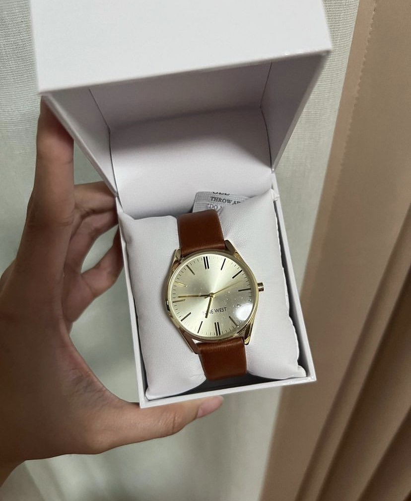 Nine West Leather Strap Watch (Brown), Women's Fashion, Watches