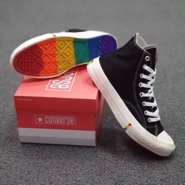 OBRAL SEPATU CONVERSE 70S RAINBOW HIGH BLACK WHITE SOL GLOSSY