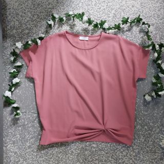 💯 Plus size 3XL Old Rose elegant casual formal Pink Thick fabric round neck Ruched Blouse top