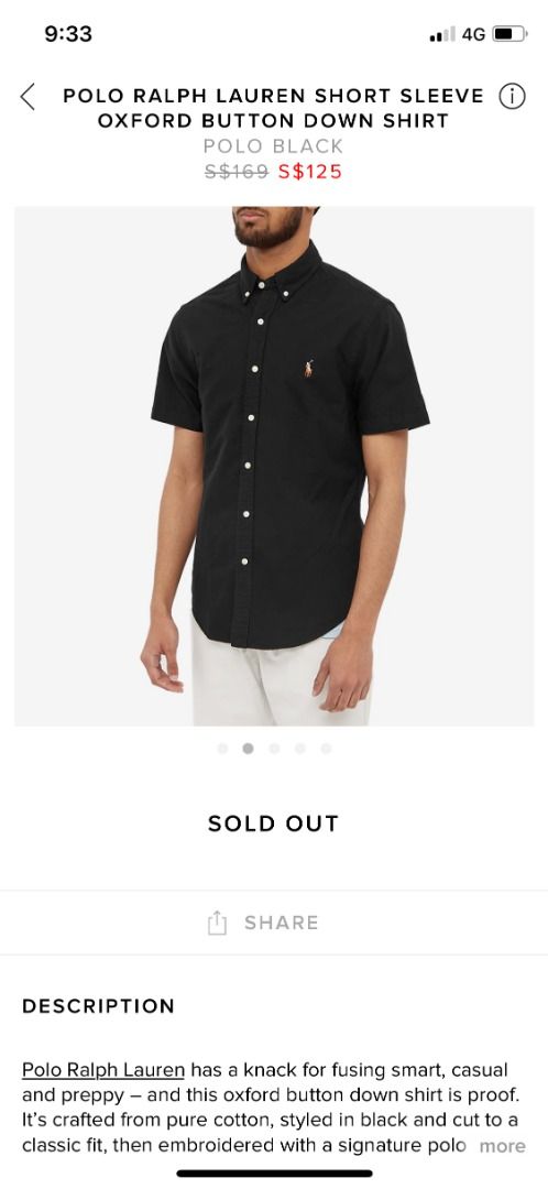 POLO RALPH LAUREN SHORT SLEEVEOXFORD BUTTON DOWN SHIRT Men s