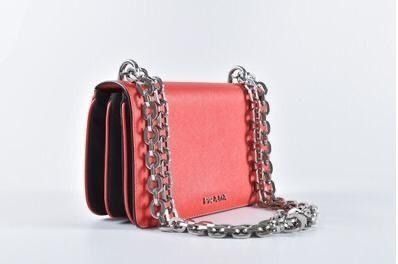 Prada Chain Crossbody Shoulder Bag Saffiano Leather And Nylon Red 1BD009 New