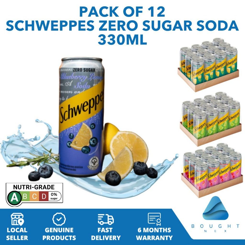 Schweppes Soda Water 330ml x 12 Cans ZeroSugar Refreshing Healthy