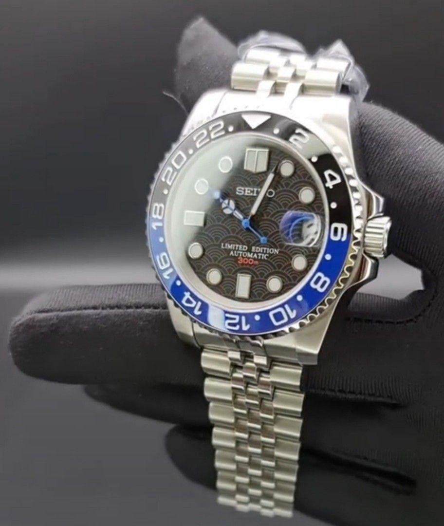 Seiko mod 精工改裝錶搭載精工nh35機械機芯40mm batman藍黑圈魚鱗紋