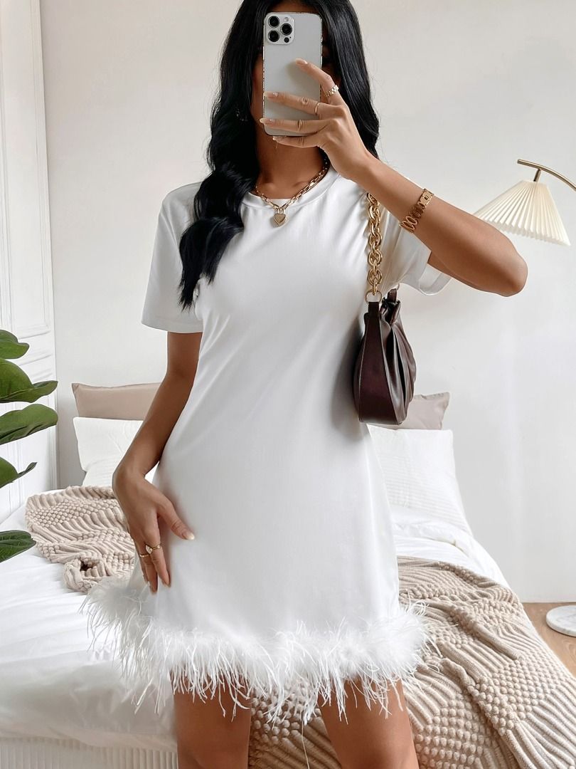 SHEIN Privé Ruched Drop Shoulder Shirt White Dress With Sleeves