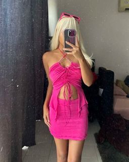 Shein Hot Pink halter top bodycon skirt for party dress concert festival beach