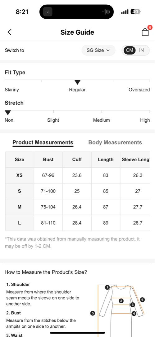 Sizing store for shein
