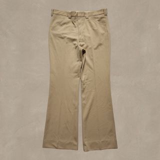 Size 36-37, Vintage 70s Lee Polyester Flared Trouser Pleated Pants Butter Light Yellow Tan  Slacks Talon Zipper