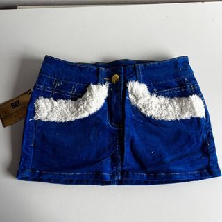 SLY Blue White Fur Mini Skirt S