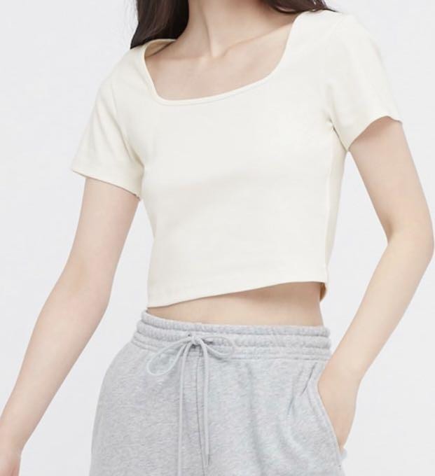 Square Neck Short Sleeve Cropped T-Shirt, Women's Fashion, Tops, Shirts on  Carousell