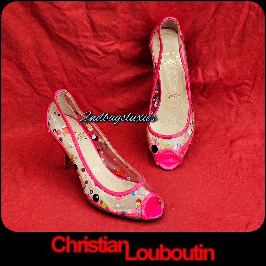 SZ 35 Christian Louboutin Transparent Low Heels Peep Toe Pumps Shoes