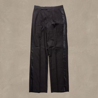 Size 30 Vintage 90s Black Flared Pleated Pants Custom Tailor Track Line Side Trouser Slacks