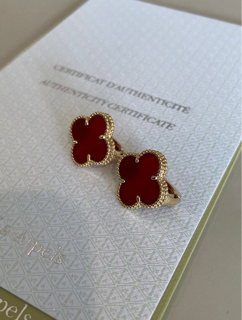 Vintage Alhambra Earrings Red Carnelian Women s Fashion Jewelry